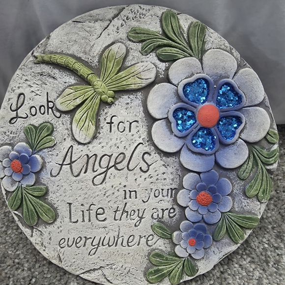 Fairy Garden Other - Decorative Ceramic Plaque with Blue and Green Accents